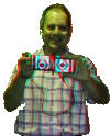 Andrew Host with his Canon 3D rig. The picture is slightly blurry because it's a 3D photo designed to be looked at with red/cyan 3D glasses.